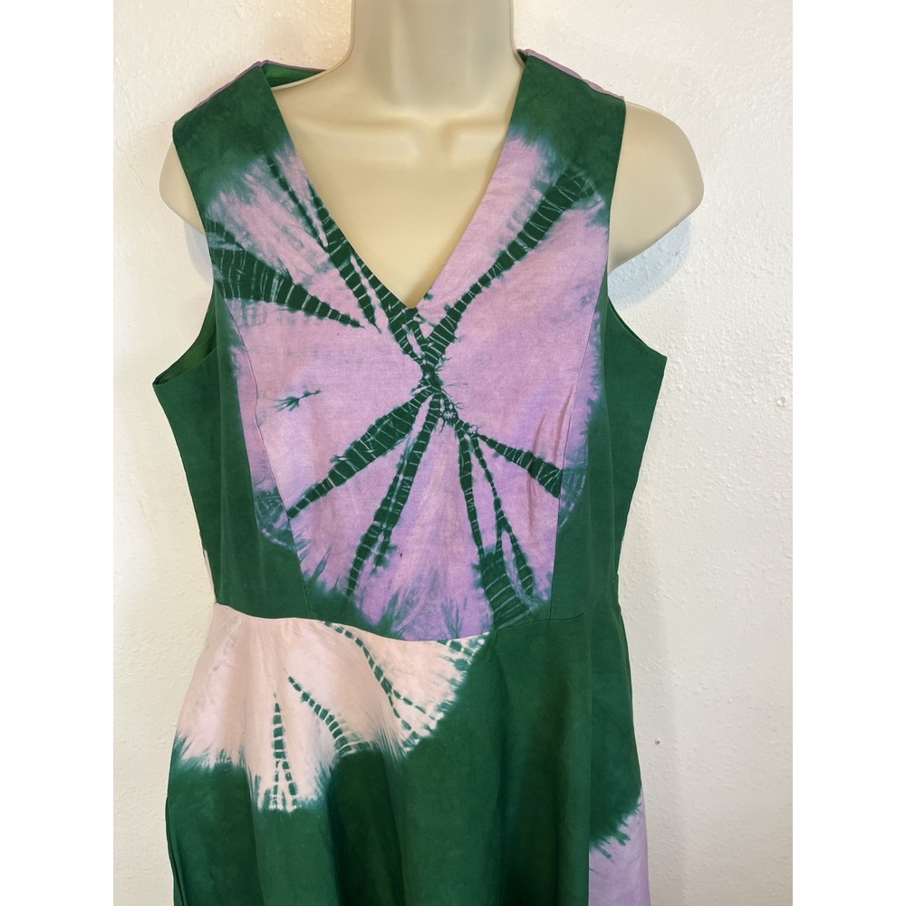 Busayo Belu Tie-Dyed Cotton Chambray Dress Size Large Green Midi Sleeveless‎ - Picture 10 of 10
